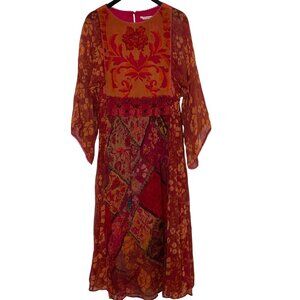 Soft Surroundings Cavatina Floral Crinkle Midi Dress Sz MED Boho Gauzy Hippie